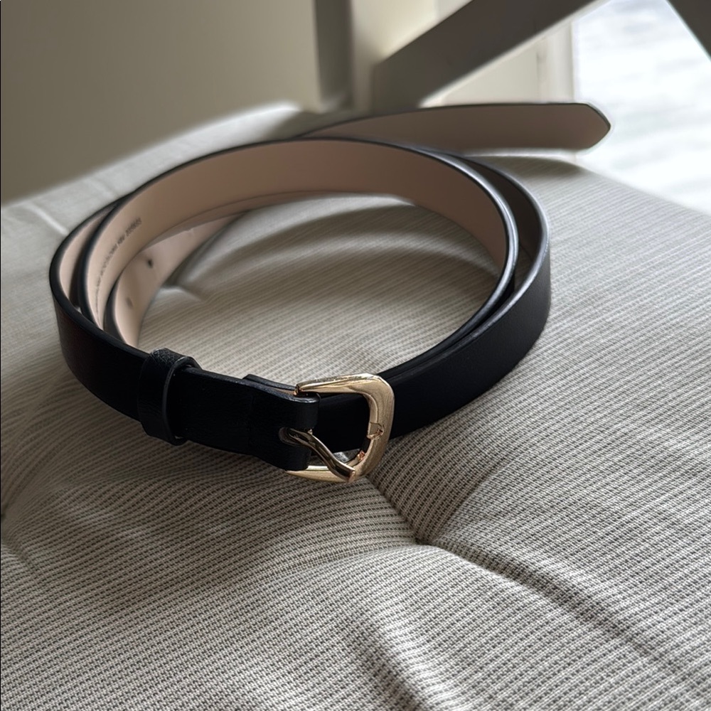 H&M Black and Gold Leather Belt with Classic Buckle
